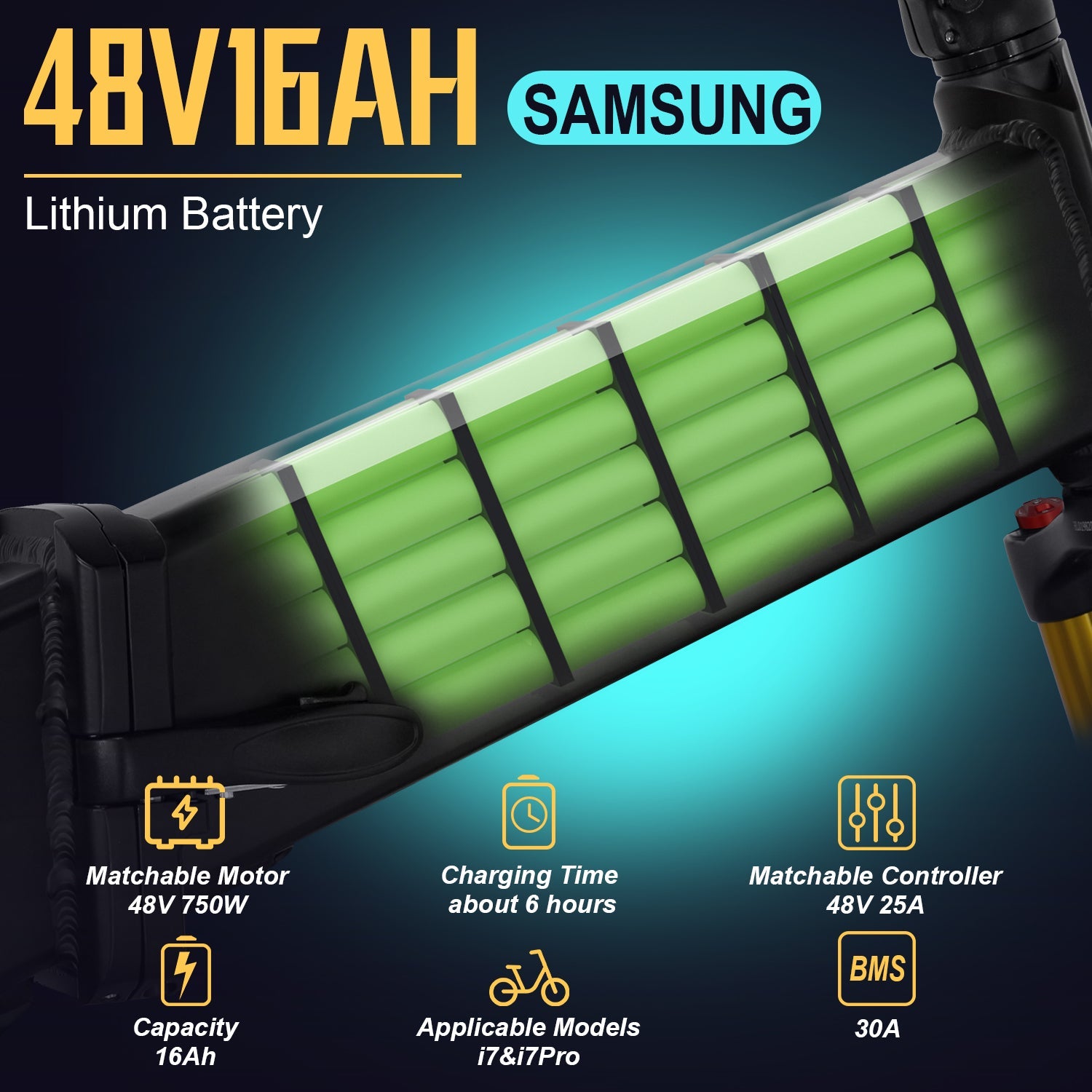 i7pro/i7pro 2.0/i7pro 3.0 Electric Bike LG/SAM-SUNG Battery 48V 16AH/20AH Removable Li-Ion Battery