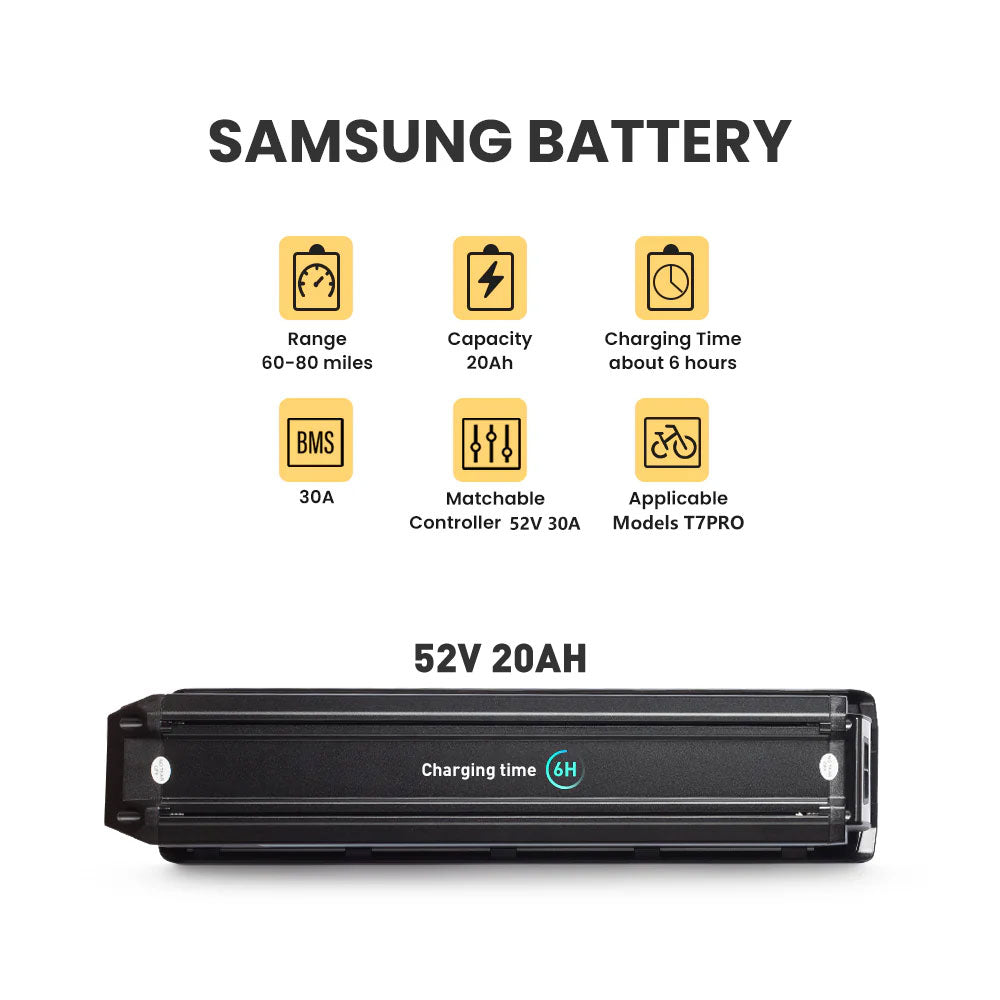 T7/ T7 pro Electric Bike 48V/ 52V  20Ah Removable Samsung Li-ion Battery