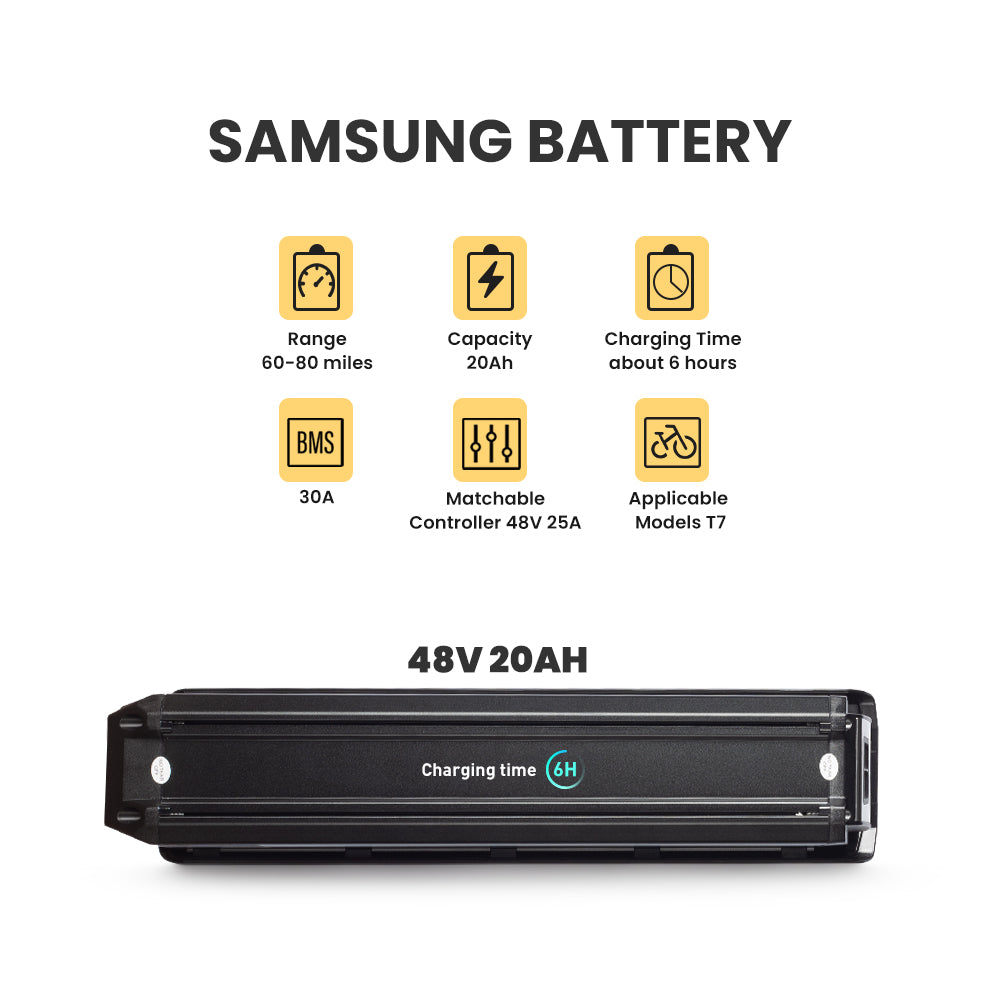 T7 Electric Bike 48V 20Ah Removable Samsung Li-ion Battery