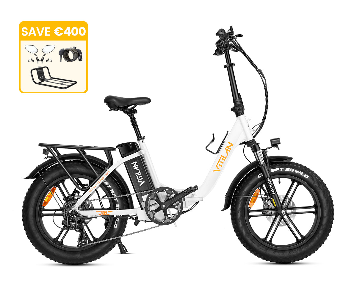 Bicicleta eléctrica plegable con neumáticos anchos y paso bajo U7